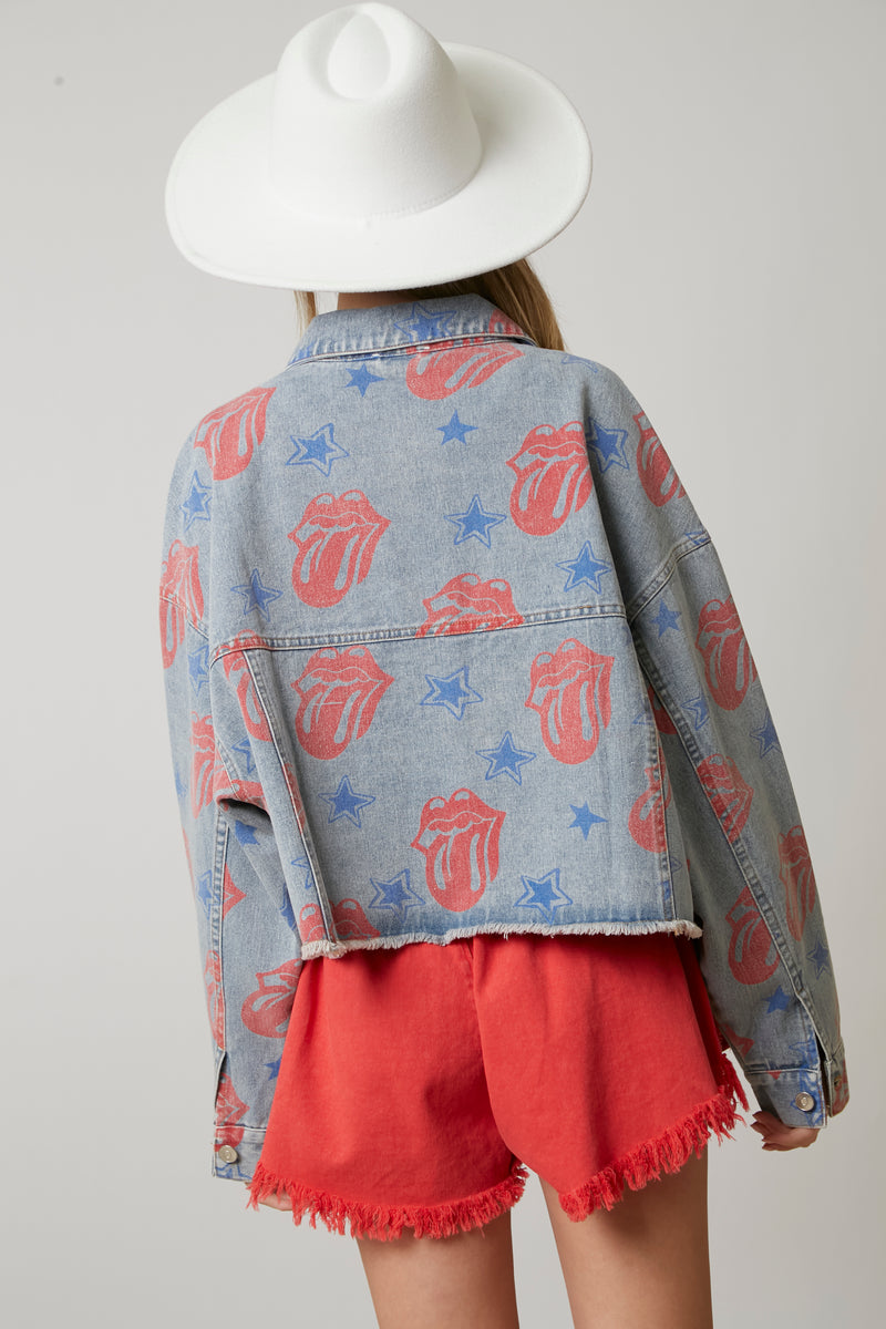 The Rolling Stones Stars and Tongue Graphic Print Jacket