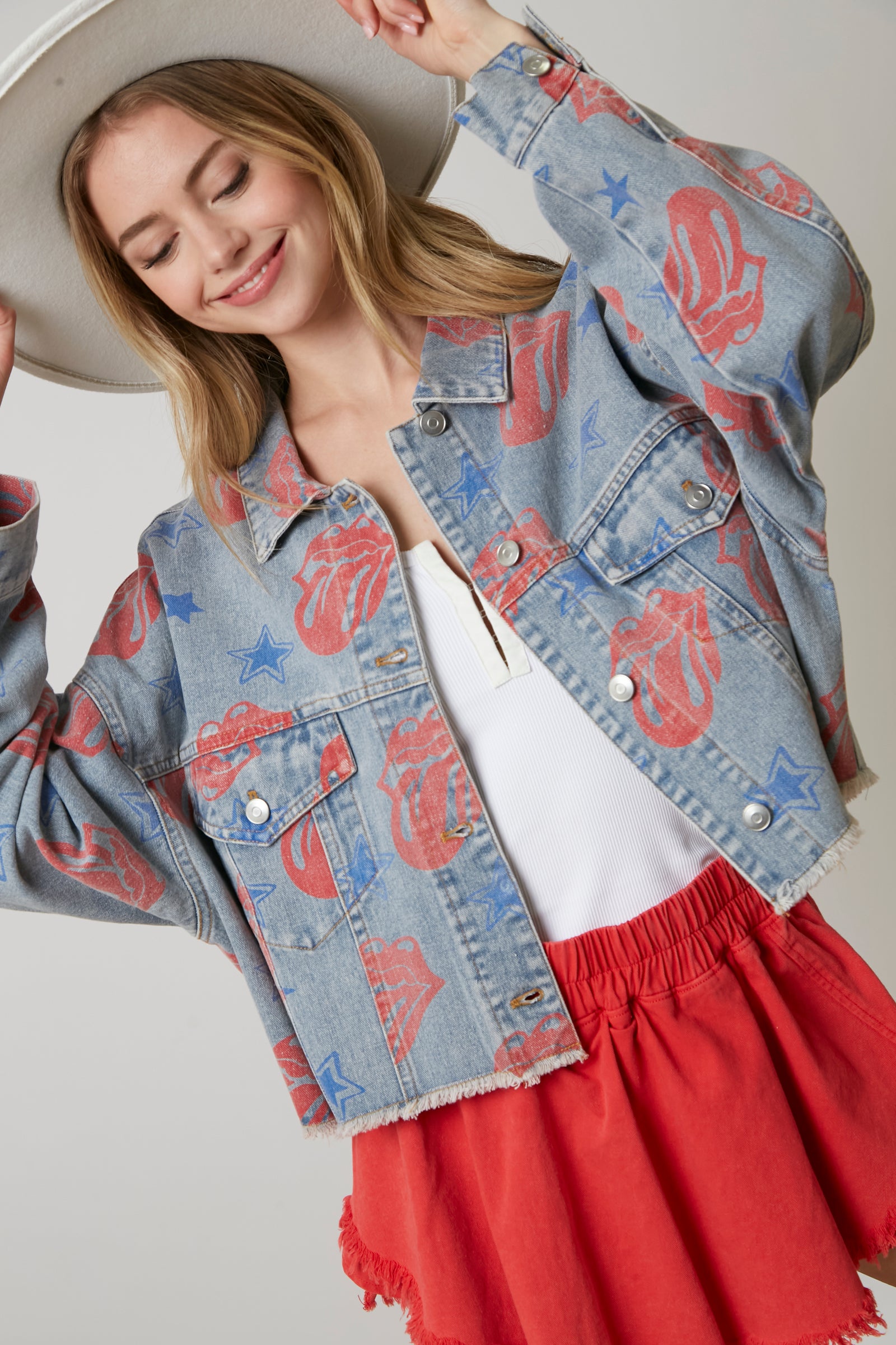 The Rolling Stones Stars and Tongue Graphic Print Jacket