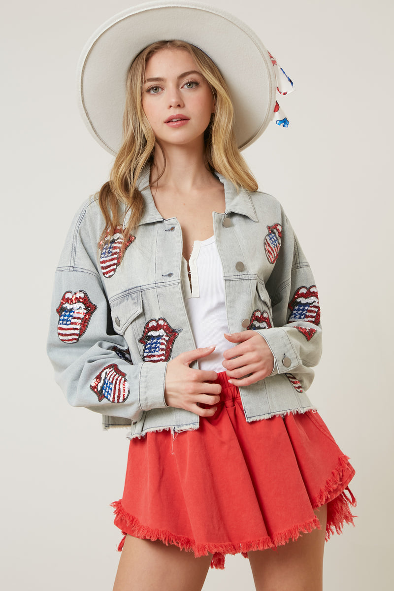 The Rolling Stones USA Flag Sequin Patch Jacket