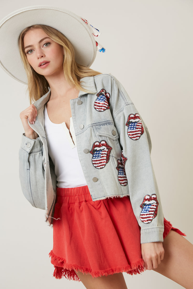 The Rolling Stones USA Flag Sequin Patch Jacket