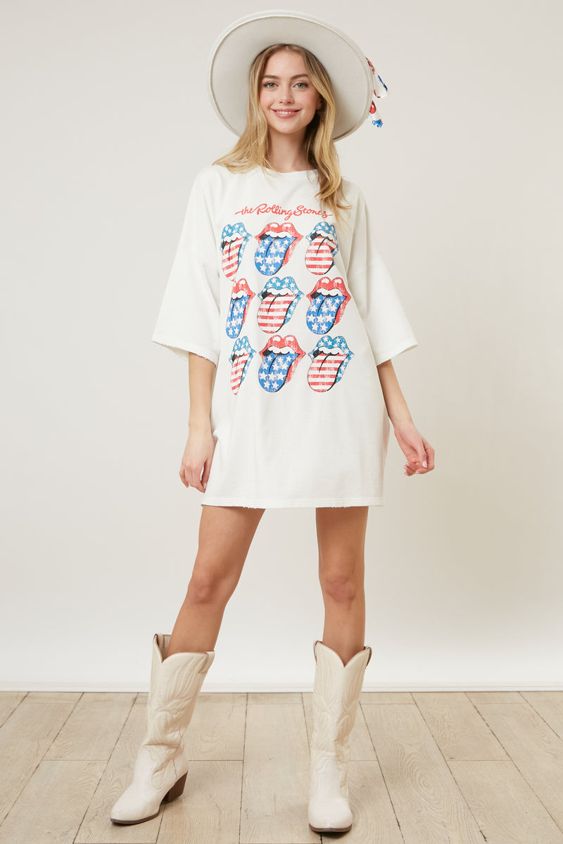 The Rolling Stones USA Theme Graphic Print T-Shirt Dress