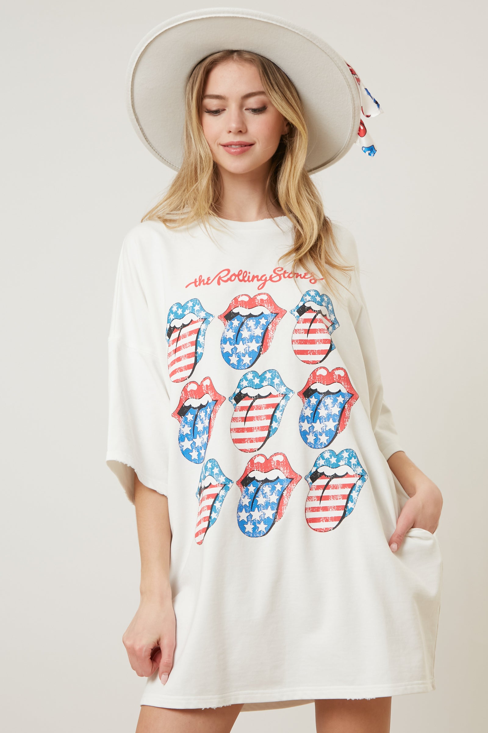 The Rolling Stones USA Theme Graphic Print T-Shirt Dress