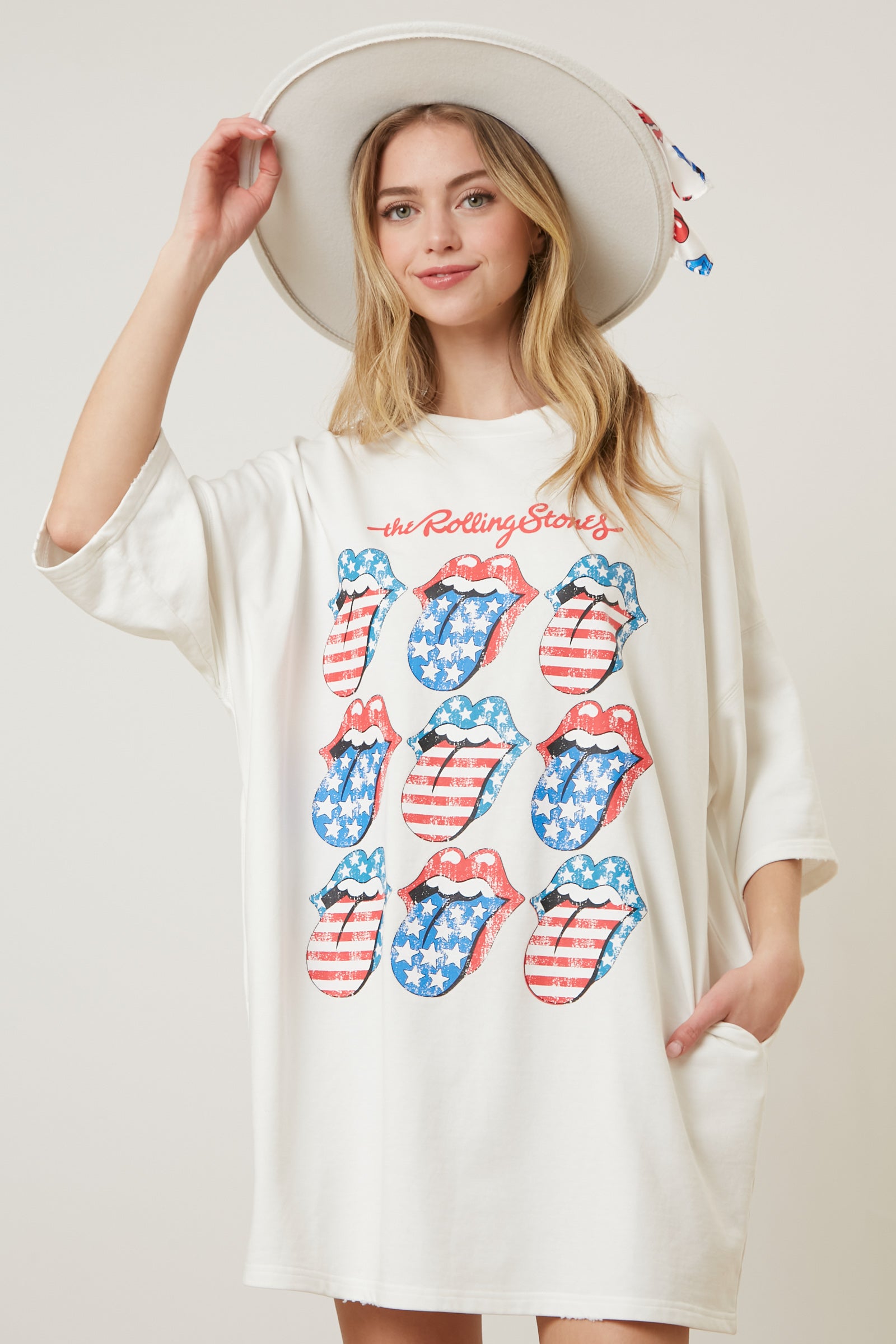 The Rolling Stones USA Theme Graphic Print T-Shirt Dress