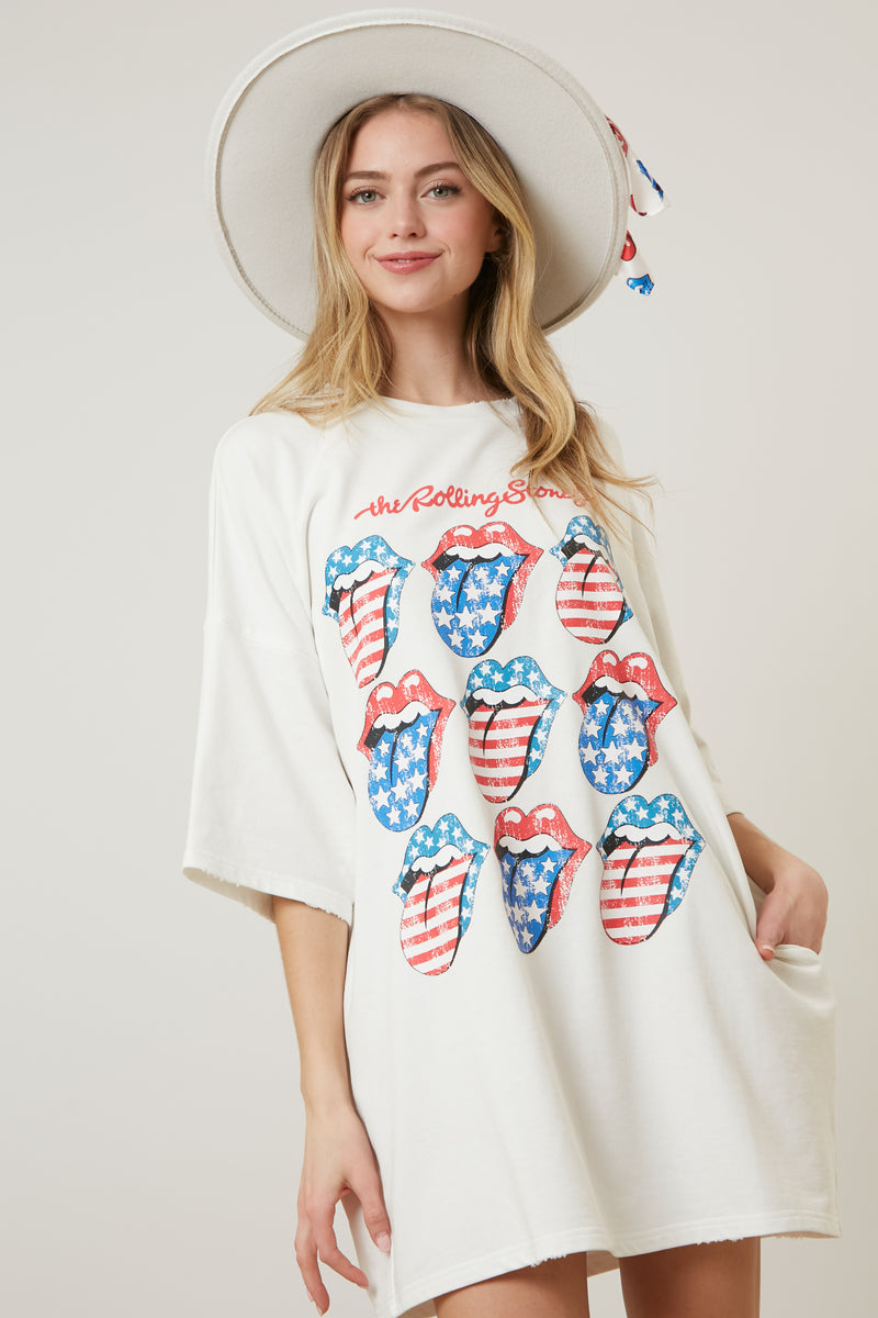 The Rolling Stones USA Theme Graphic Print T-Shirt Dress