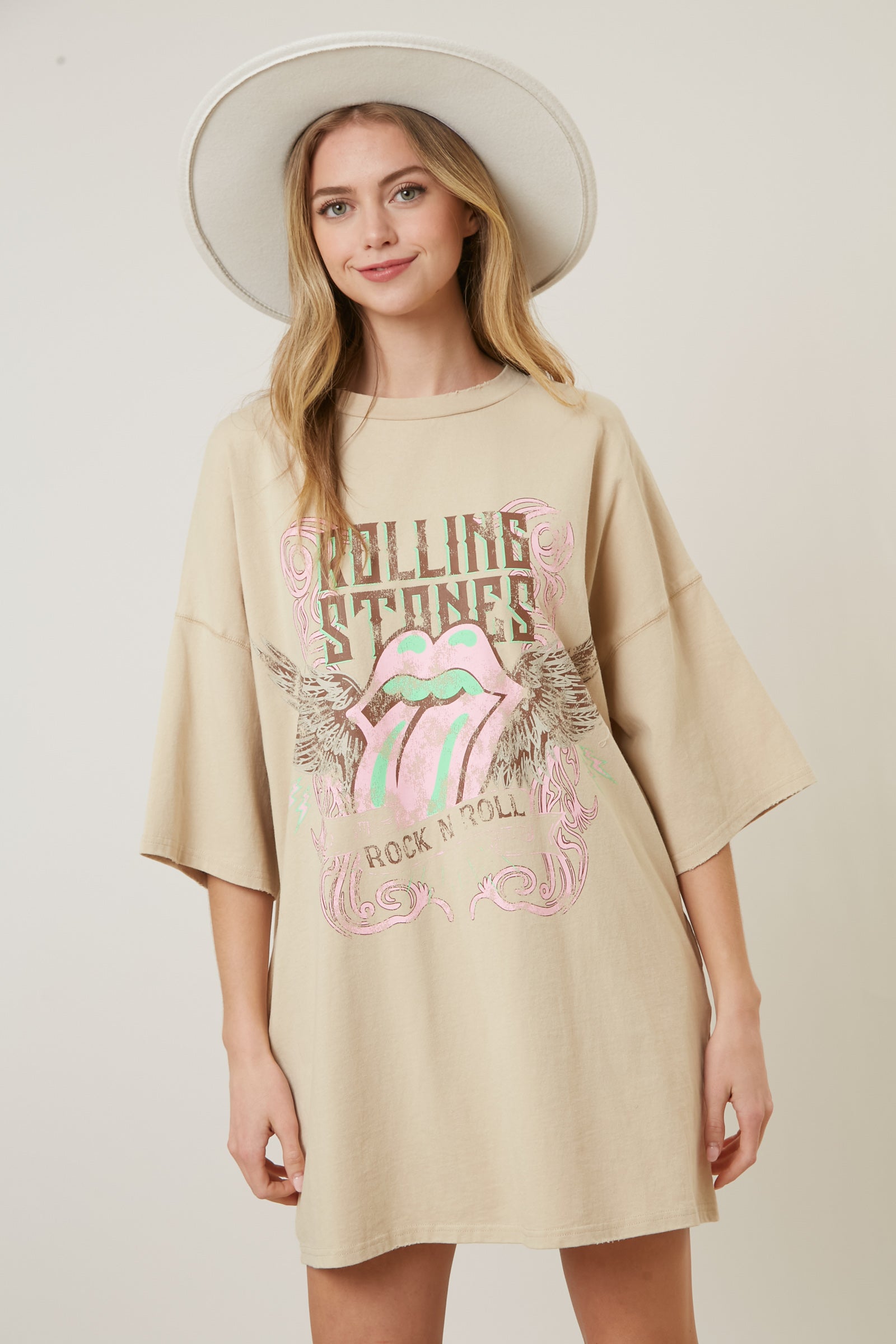 The Rolling Stones Rock N Roll Graphic Print T-Shirt Dress