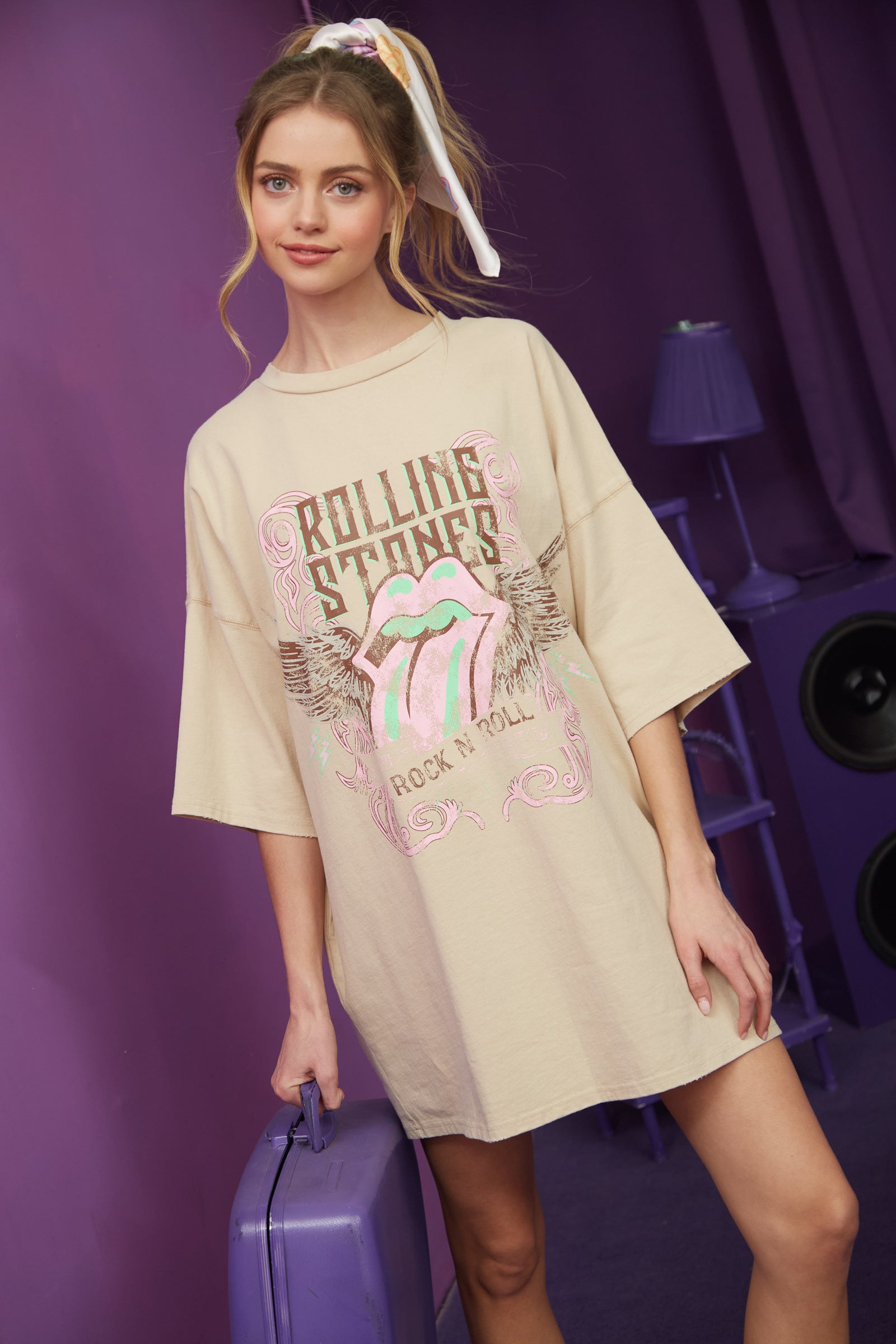 The Rolling Stones Rock N Roll Graphic Print T-Shirt Dress