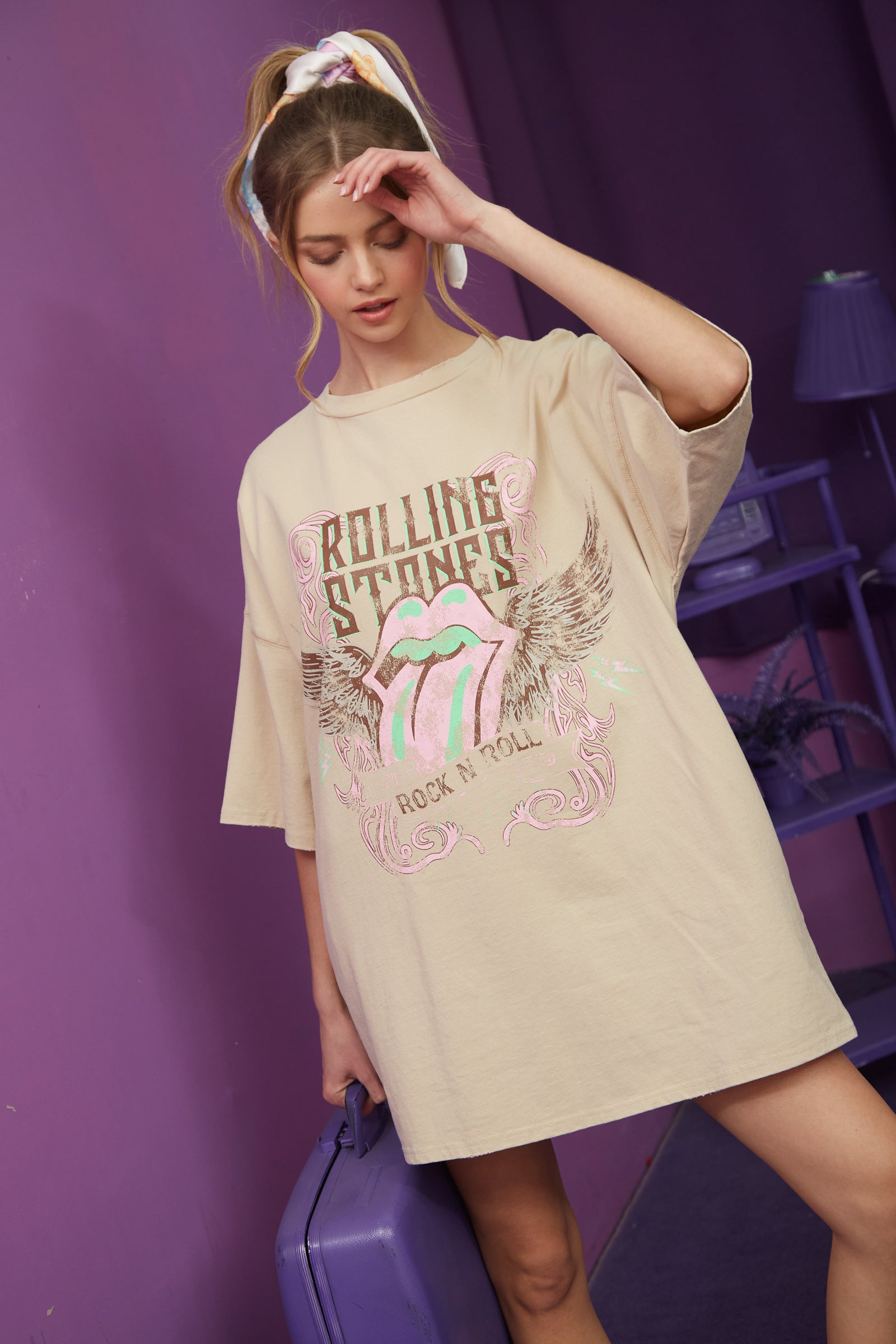 The Rolling Stones Rock N Roll Graphic Print T-Shirt Dress