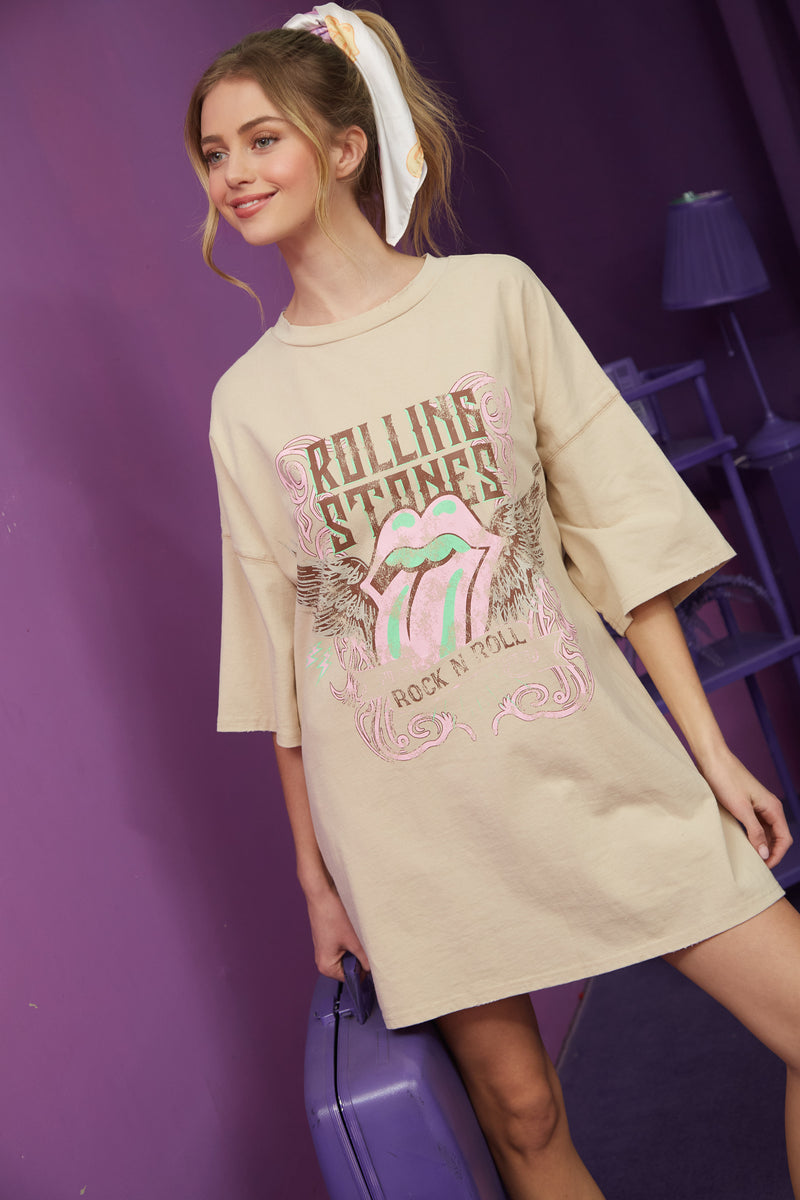 The Rolling Stones Rock N Roll Graphic Print T-Shirt Dress