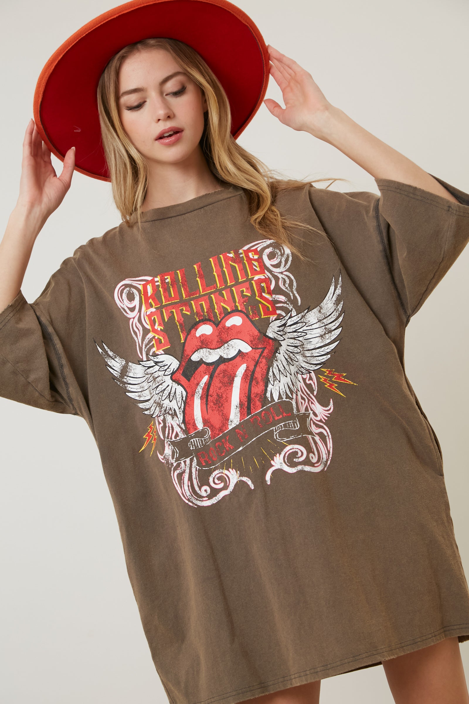 The Rolling Stones Rock N Roll Graphic Print T-Shirt Dress