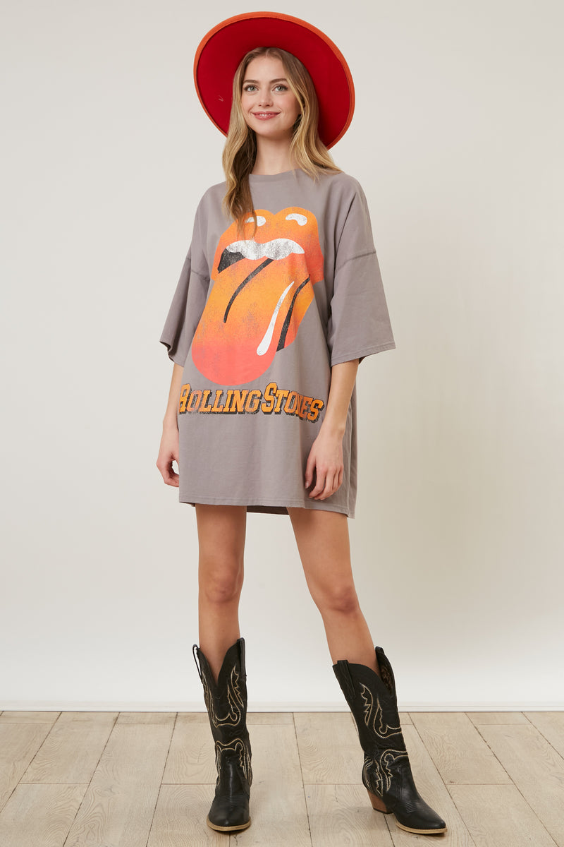 The Rolling Stones Rock N Roll Graphic Print T-Shirt Dress