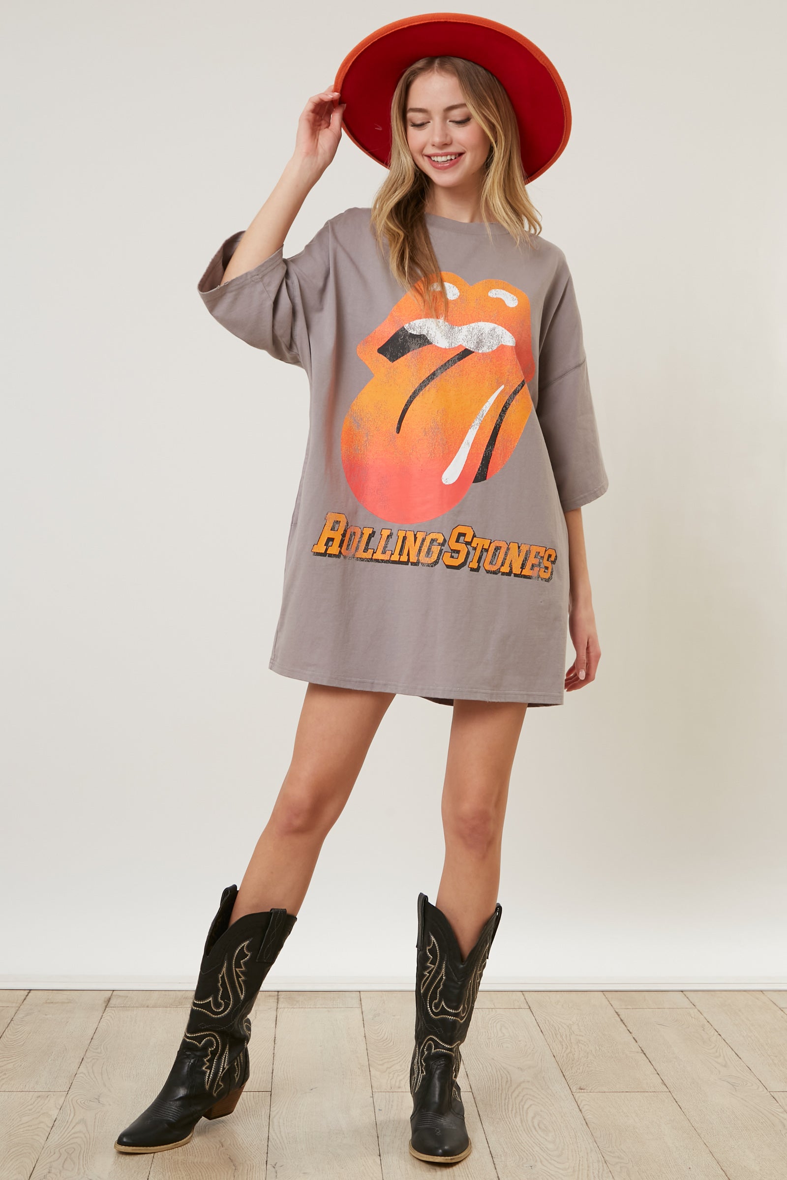 The Rolling Stones Rock N Roll Graphic Print T-Shirt Dress