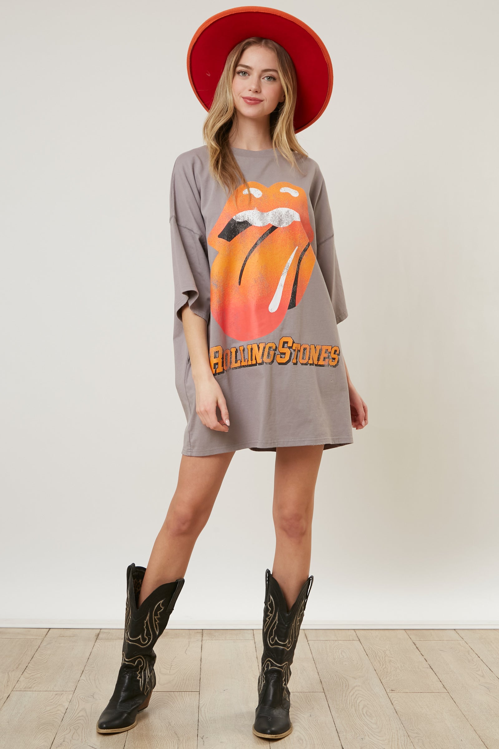 The Rolling Stones Rock N Roll Graphic Print T-Shirt Dress