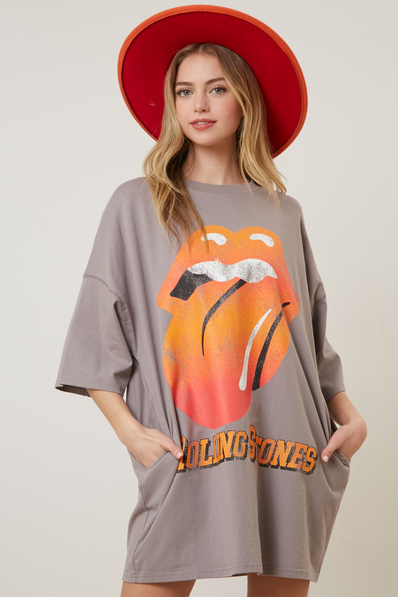 The Rolling Stones Rock N Roll Graphic Print T-Shirt Dress