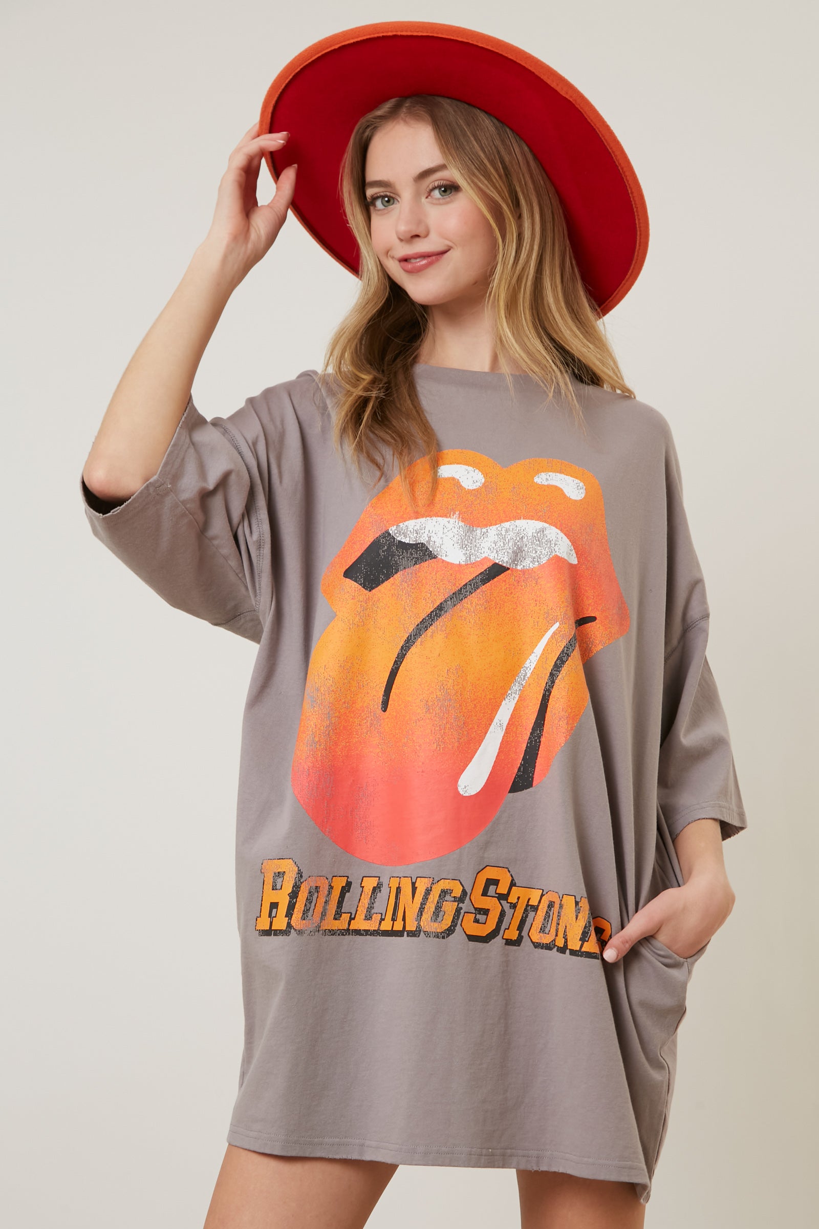 The Rolling Stones Rock N Roll Graphic Print T-Shirt Dress