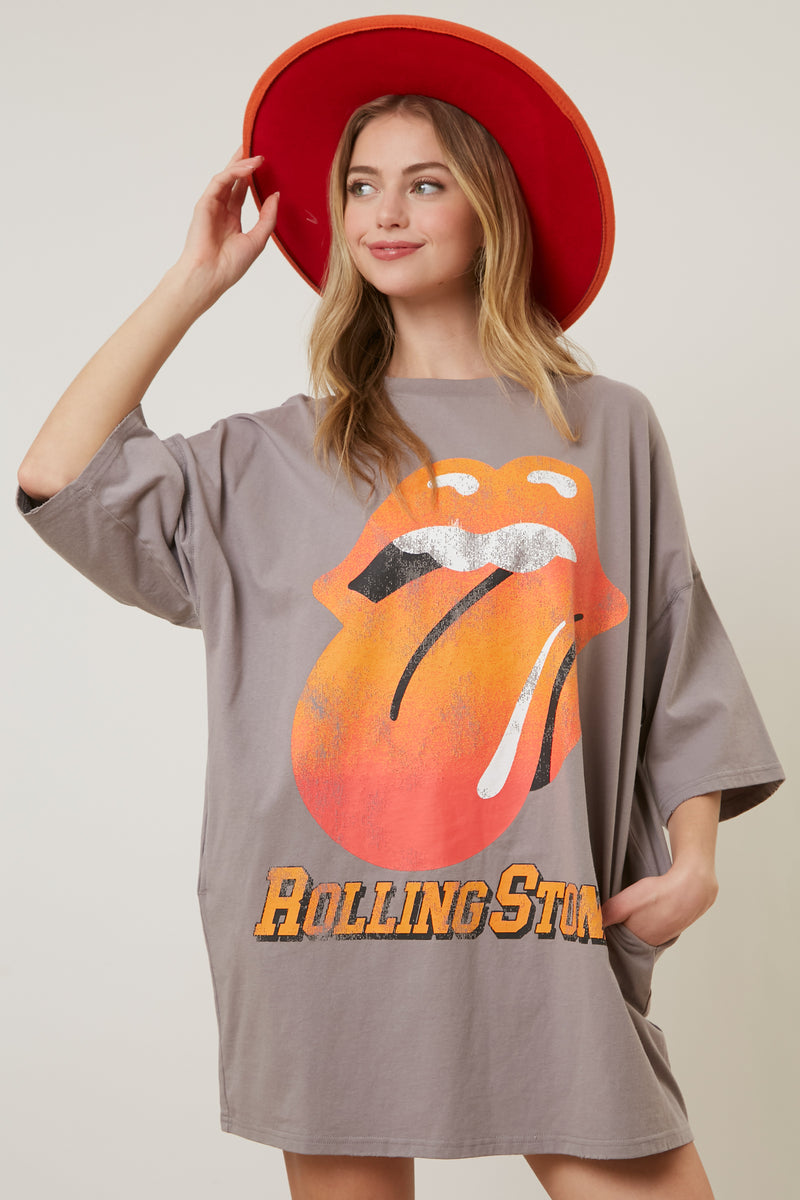 The Rolling Stones Rock N Roll Graphic Print T-Shirt Dress