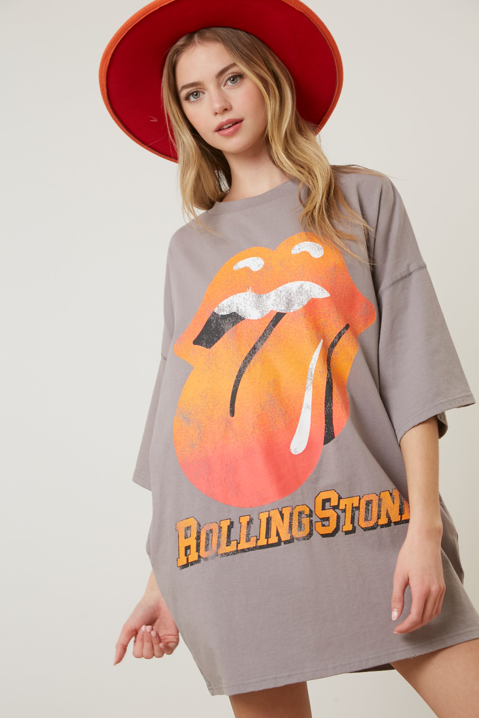 The Rolling Stones Rock N Roll Graphic Print T-Shirt Dress