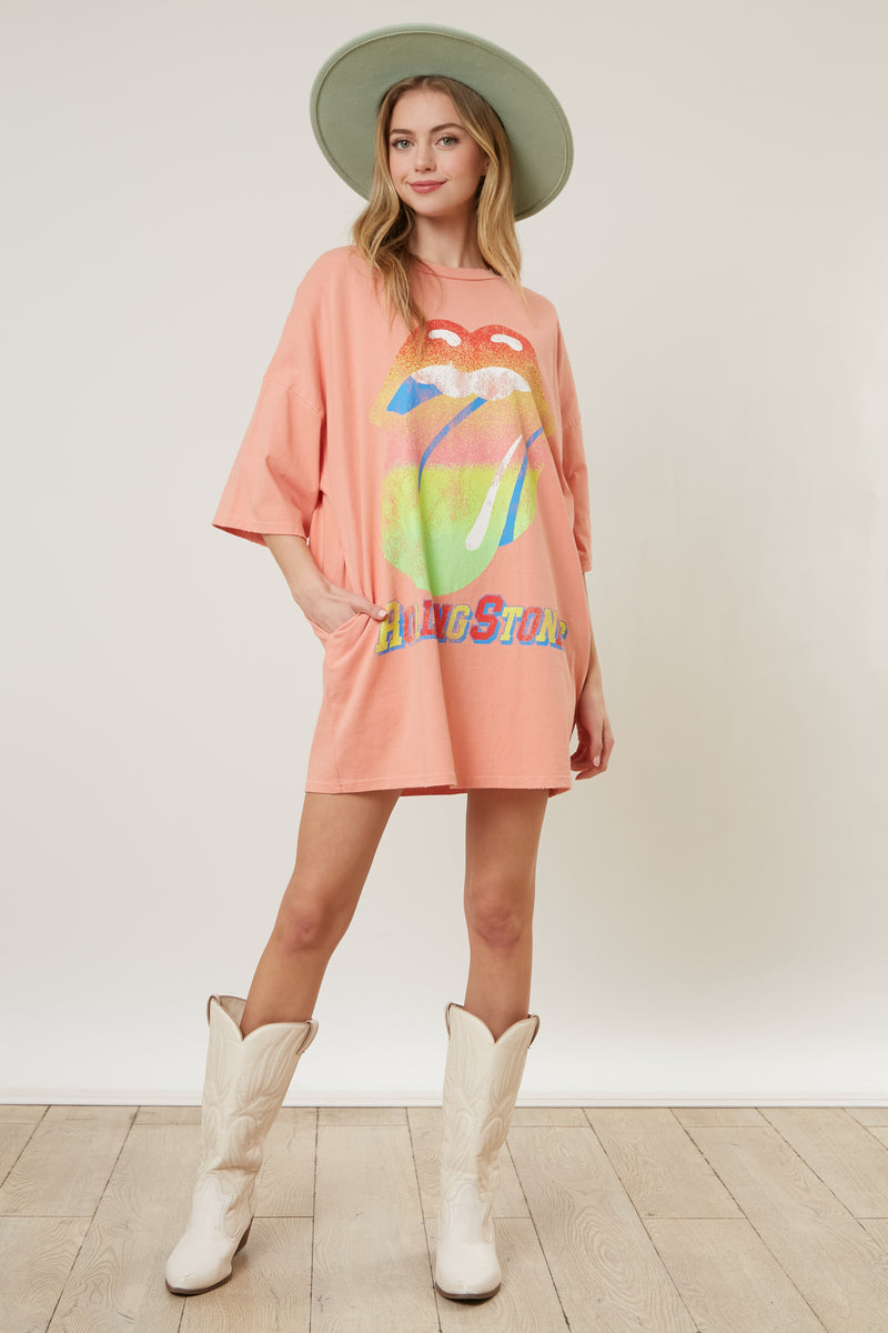 The Rolling Stones Rock N Roll Graphic Print T-Shirt Dress