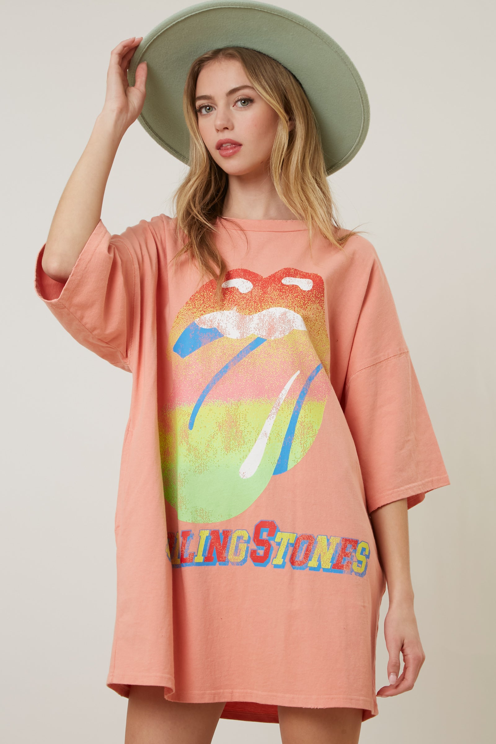 The Rolling Stones Rock N Roll Graphic Print T-Shirt Dress