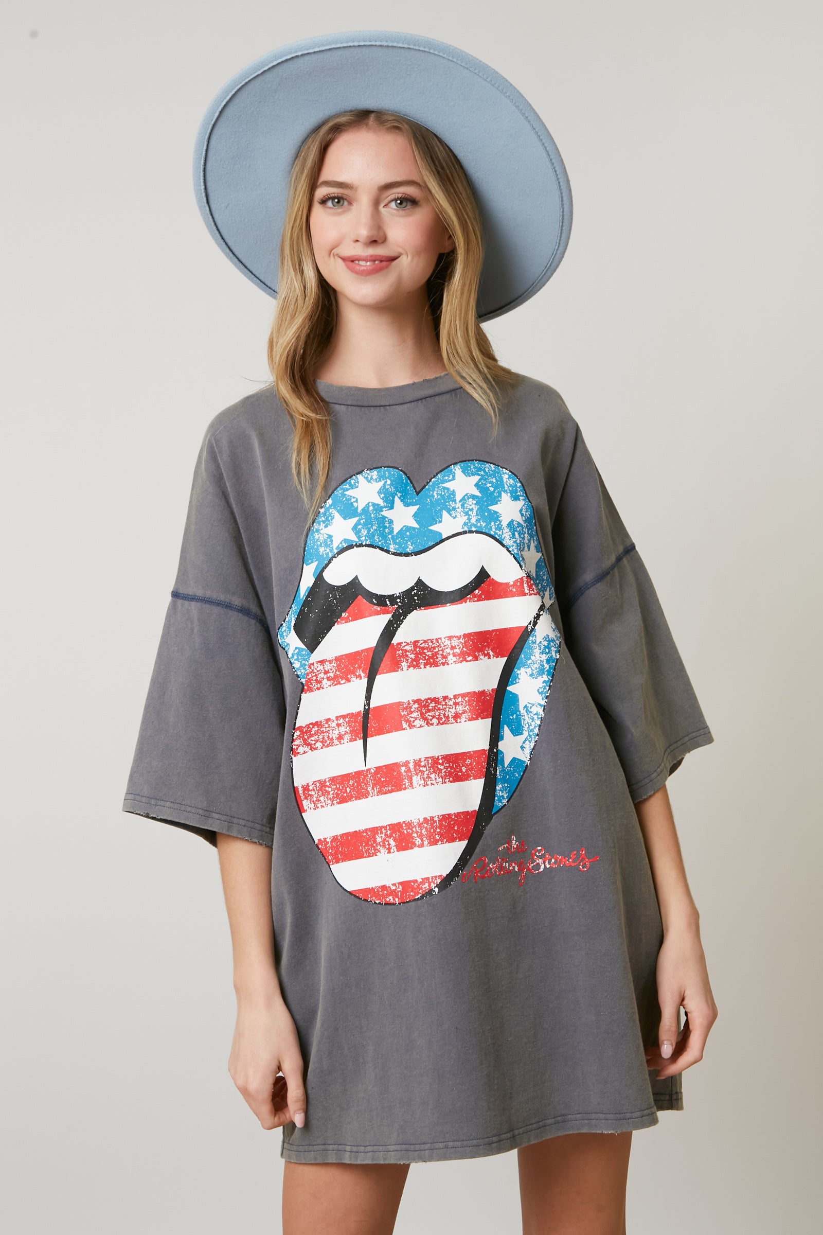 The Rolling Stones USA Flag Tongue Graphic Print T-Shirt Dress