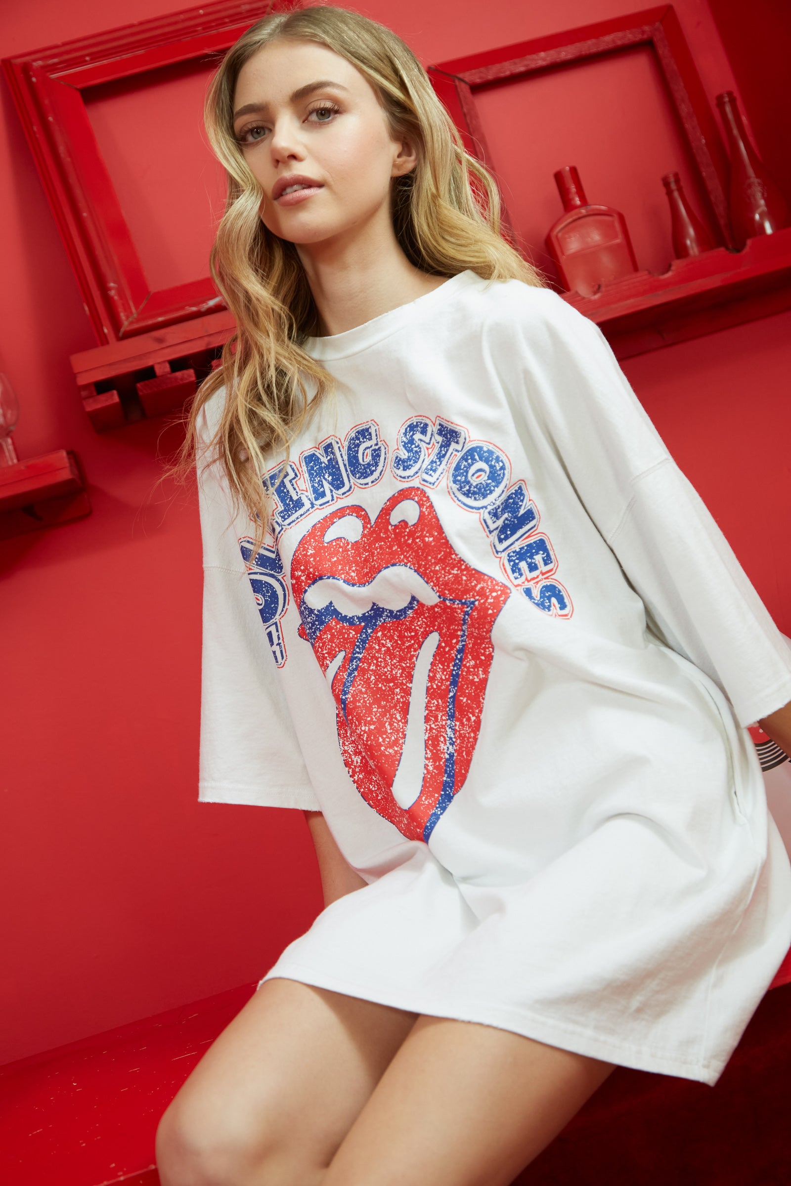 The Rolling Stones Classic Tongue Graphic Print T-Shirt Dress