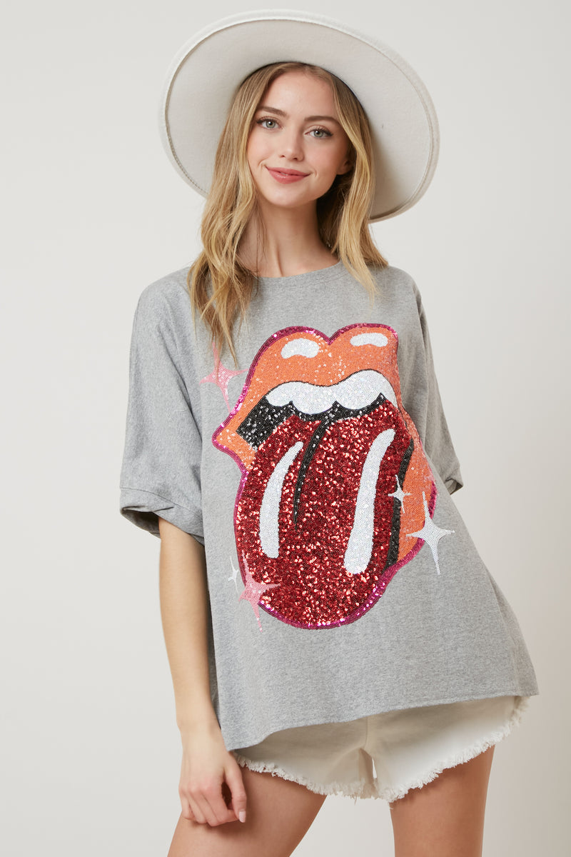 The Rolling Stones Sequin Patch Tongue Tee