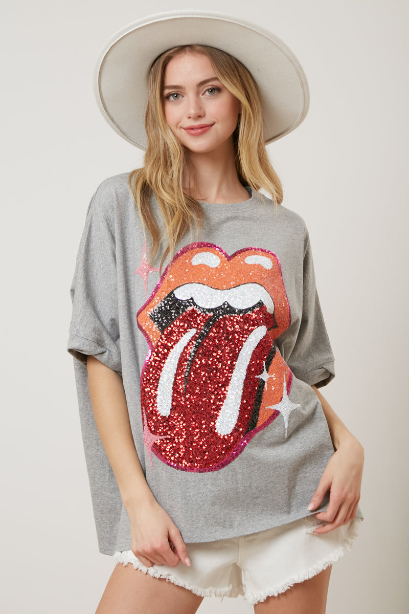 The Rolling Stones Sequin Patch Tongue Tee