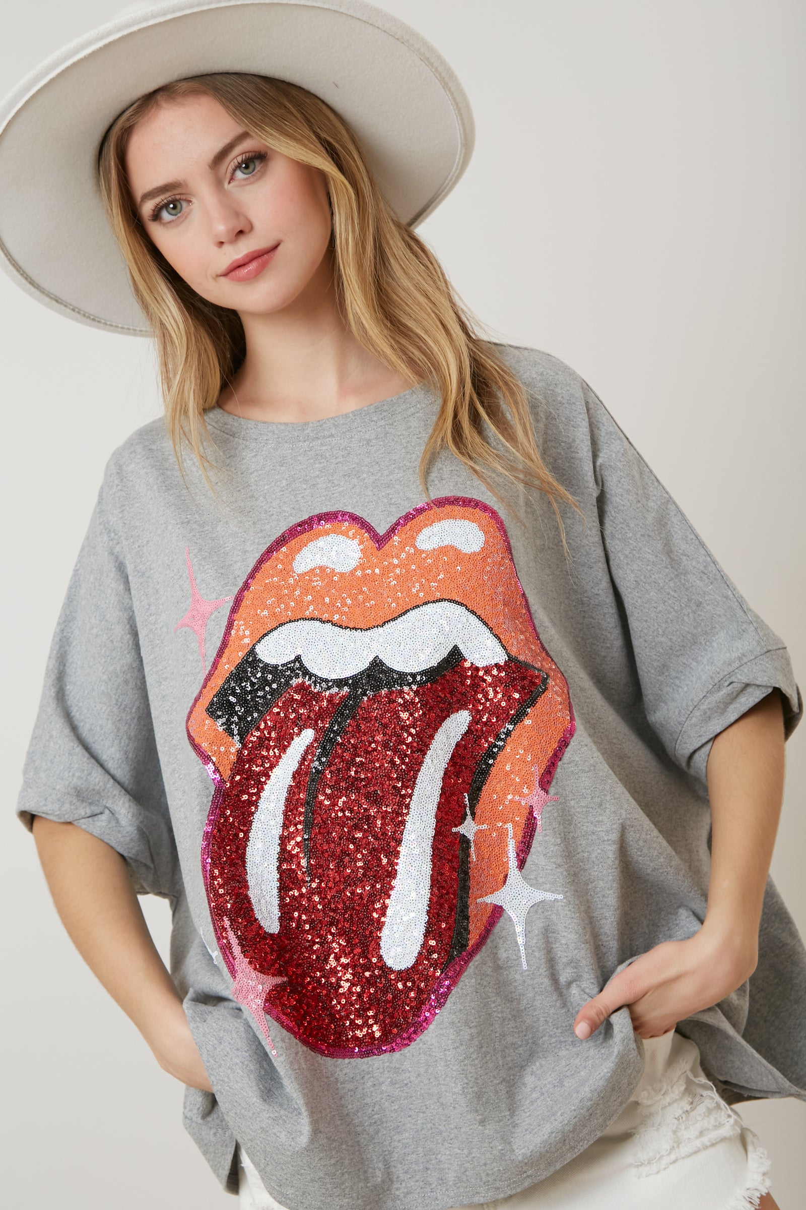 The Rolling Stones Sequin Patch Tongue Tee