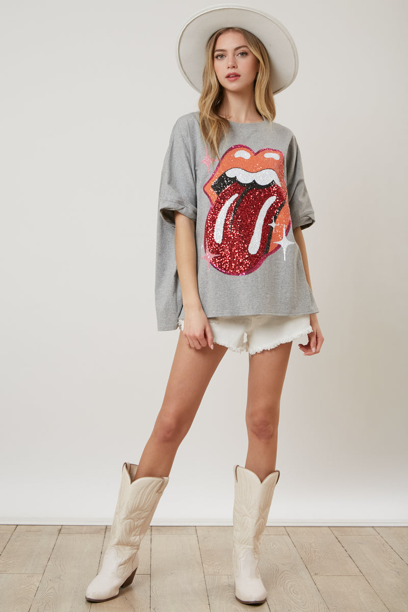 The Rolling Stones Sequin Patch Tongue Tee