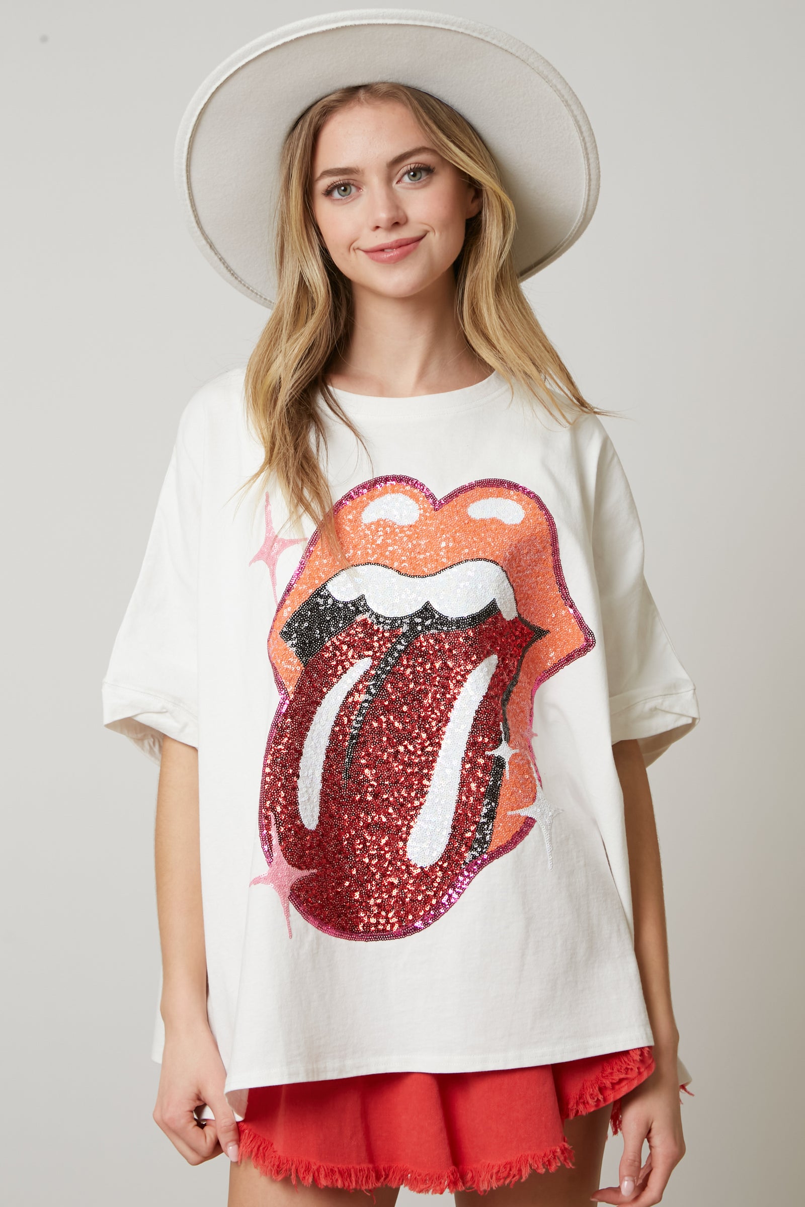 The Rolling Stones Sequin Patch Tongue Tee