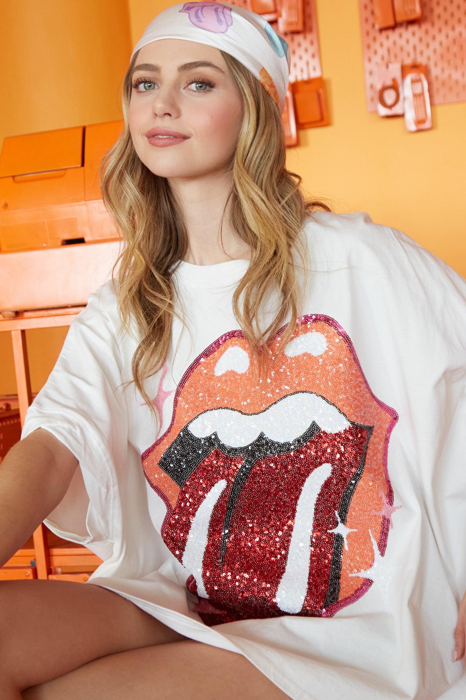 The Rolling Stones Sequin Patch Tongue Tee