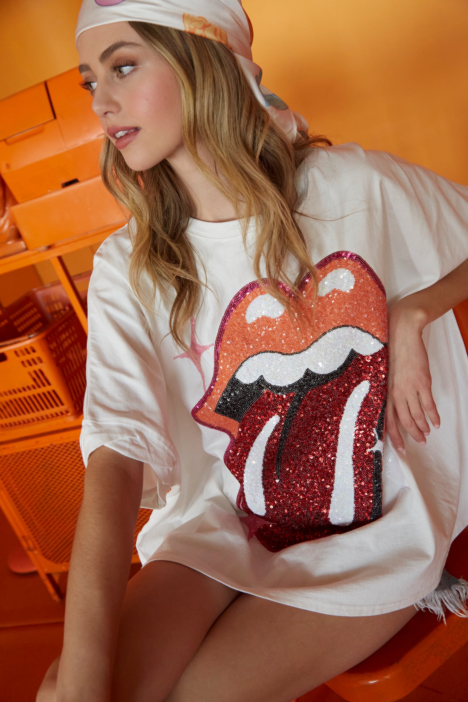 The Rolling Stones Sequin Patch Tongue Tee