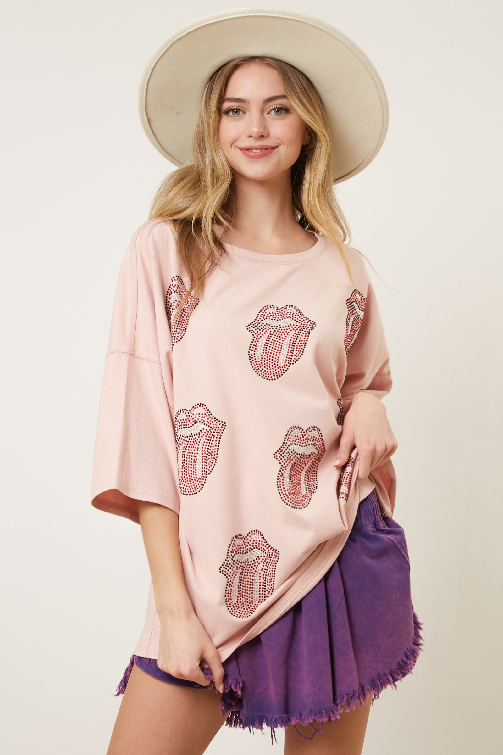 The Rolling Stones Rhinestone Multi-Patch Tongue Graphic Tee