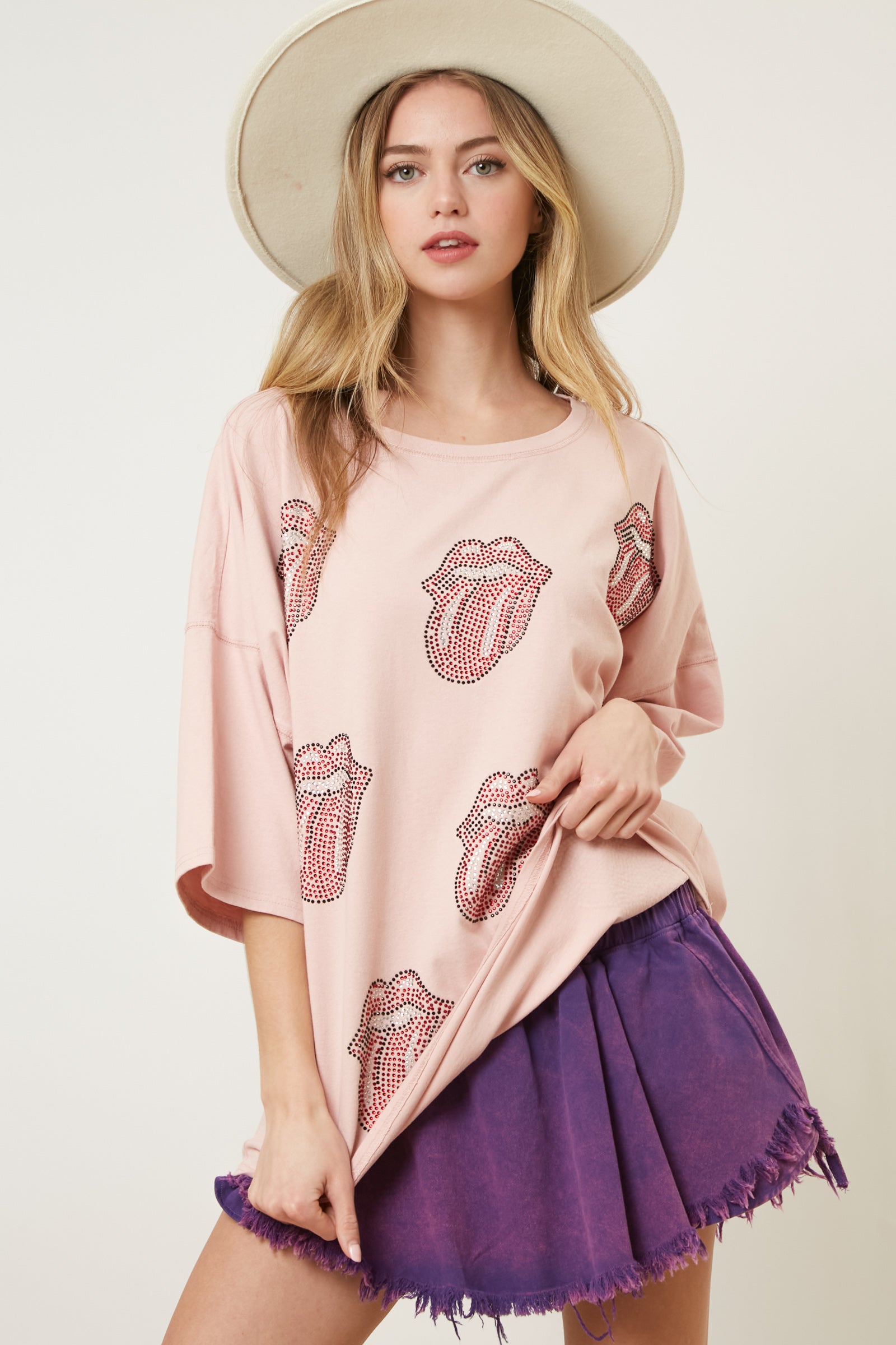 The Rolling Stones Rhinestone Multi-Patch Tongue Graphic Tee