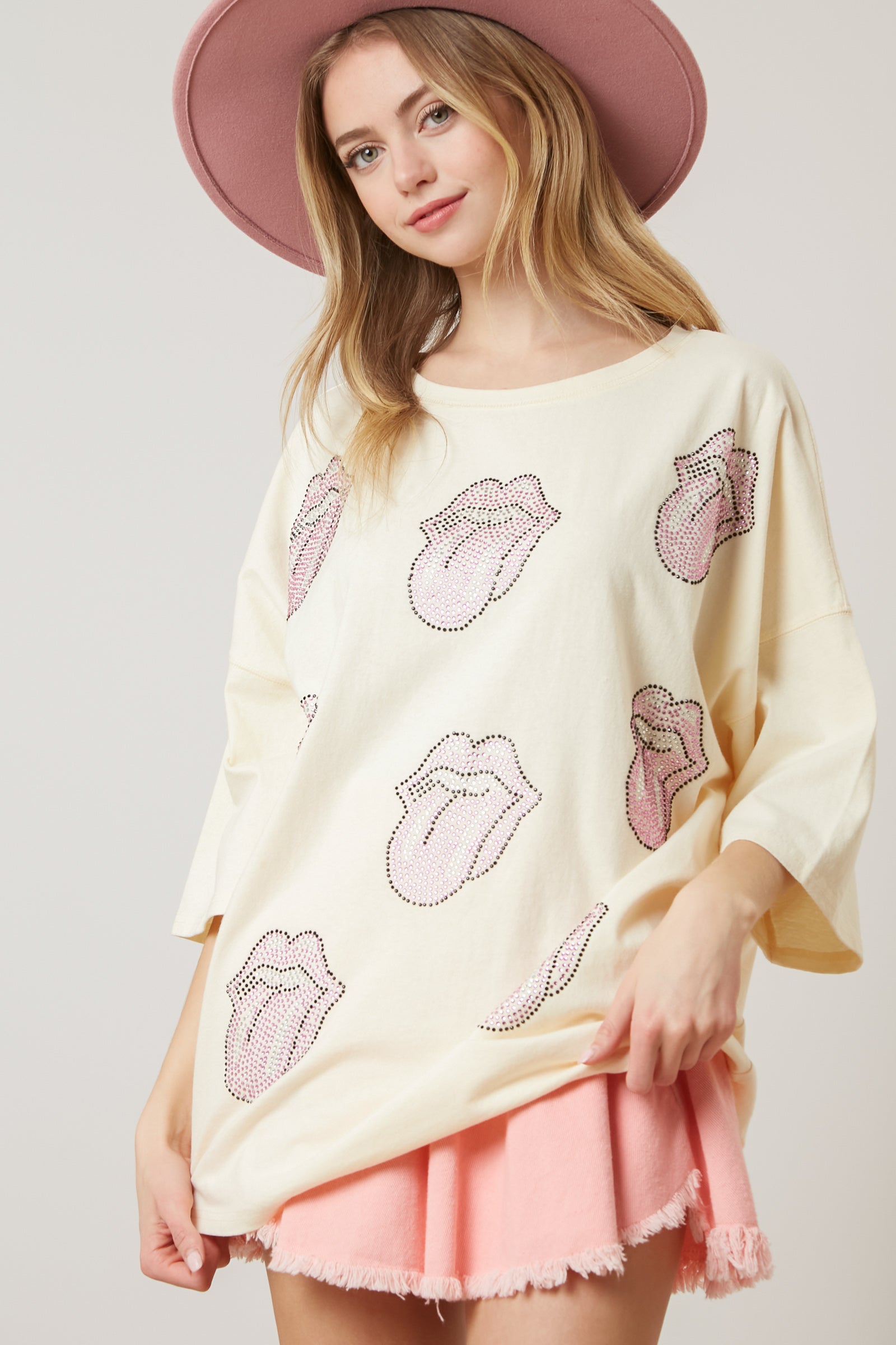 The Rolling Stones Rhinestone Multi-Patch Tongue Graphic Tee