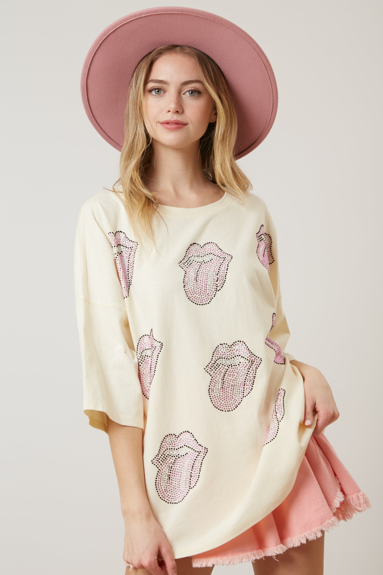 The Rolling Stones Rhinestone Multi-Patch Tongue Graphic Tee