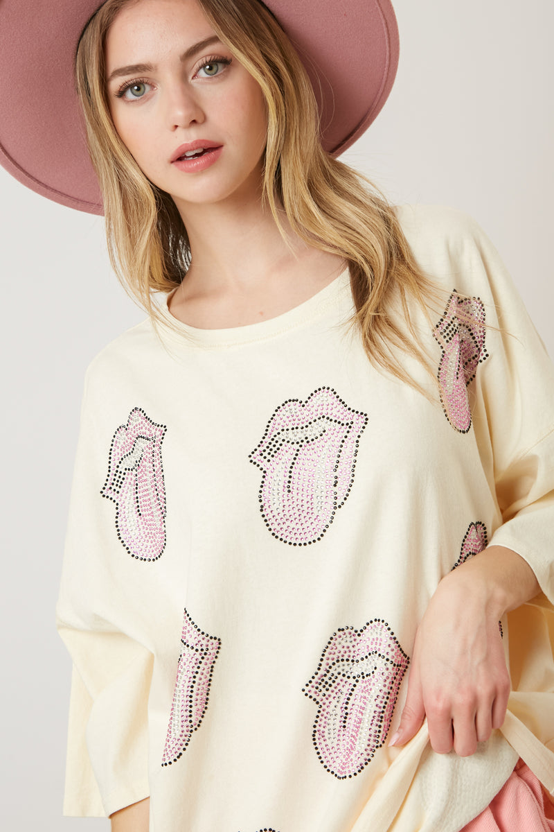 The Rolling Stones Rhinestone Multi-Patch Tongue Graphic Tee