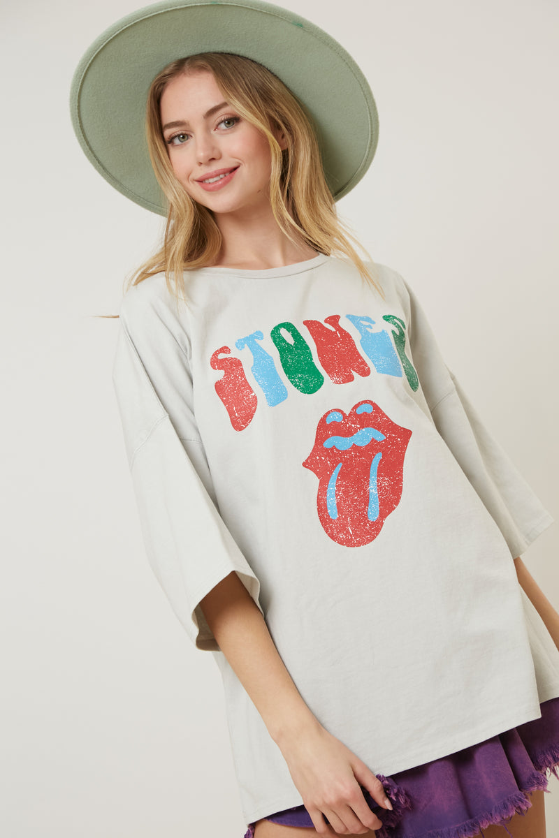 The Rolling Stones Distressed "Stones" Tongue Graphic Tee