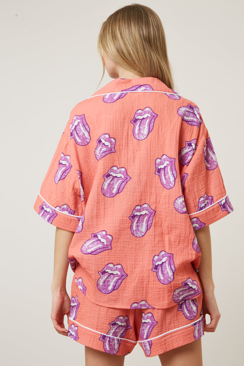 The Rolling Stones Allover Graphic Tongue Pajama Set