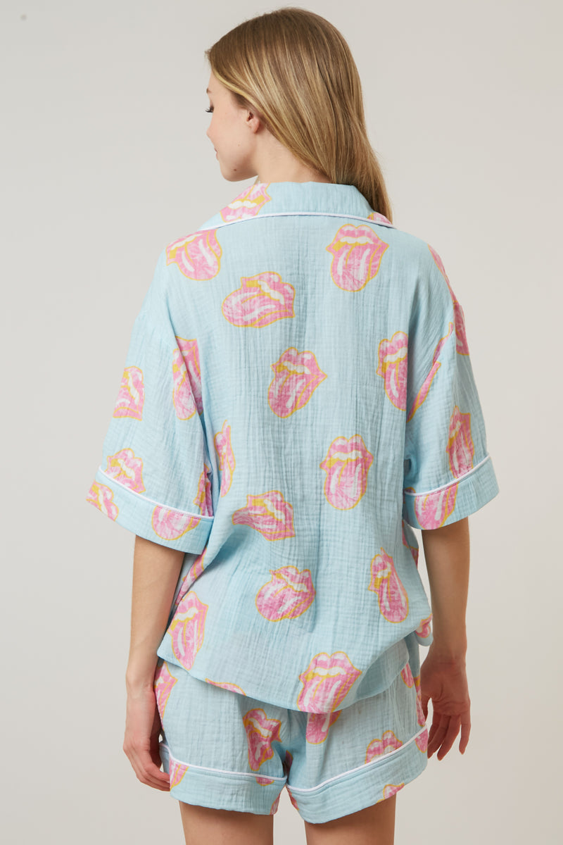 The Rolling Stones Allover Graphic Tongue Pajama Set