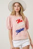 The Rolling Stones Tencel Print Puff Sleeve Knit Top