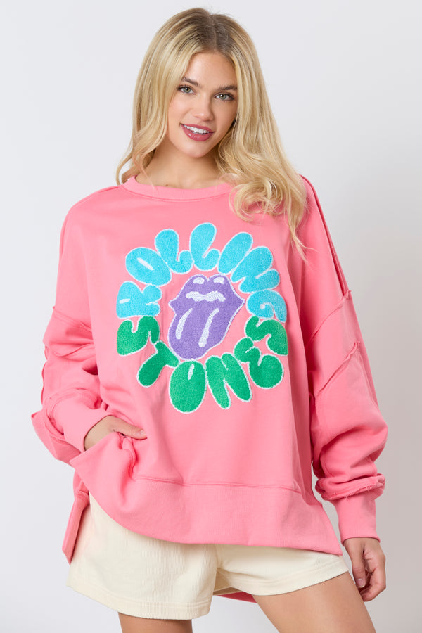 The Rolling Stones Chenille Patch Tongue Circle Logo Long Sleeve Tee