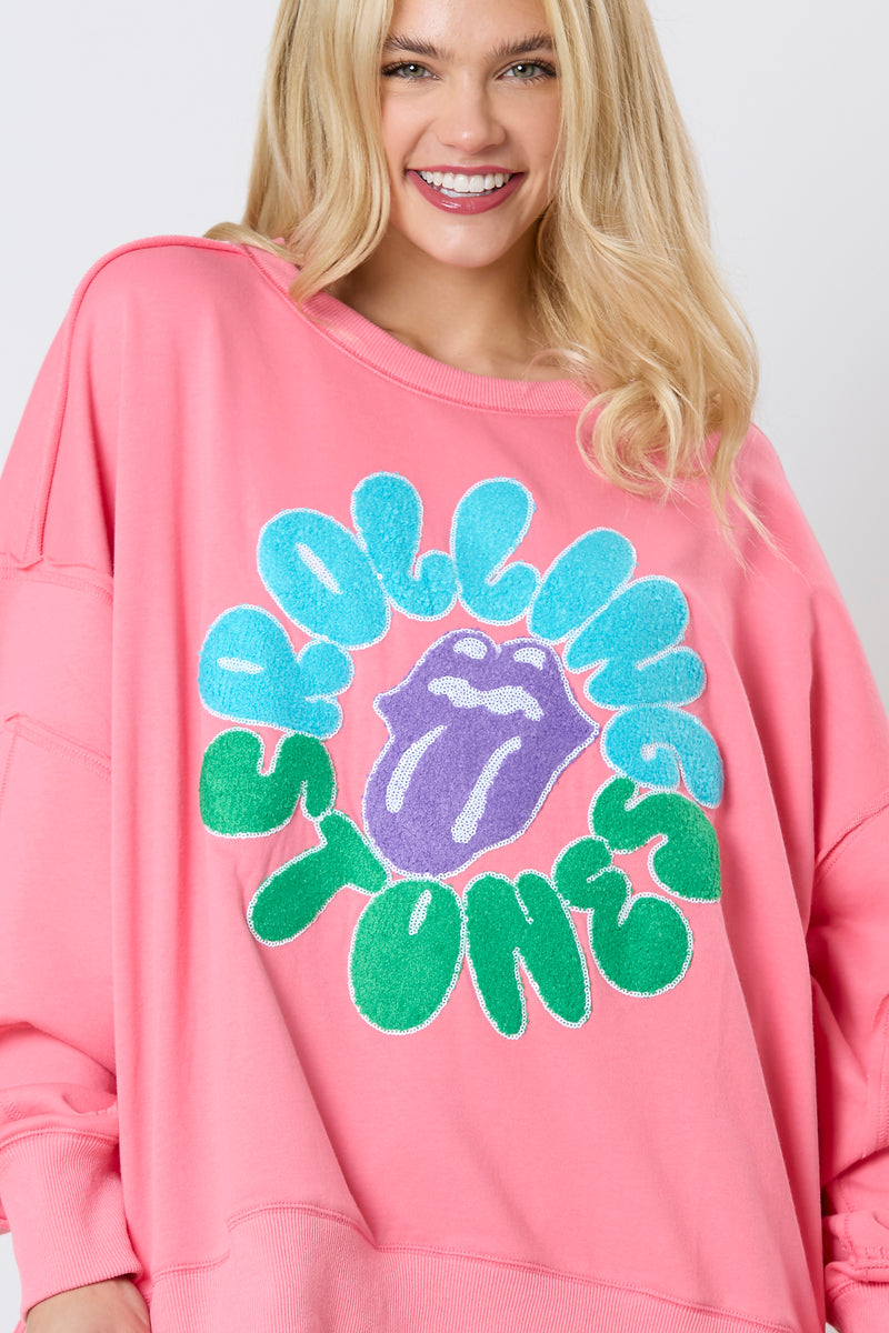 The Rolling Stones Chenille Patch Tongue Circle Logo Long Sleeve Tee